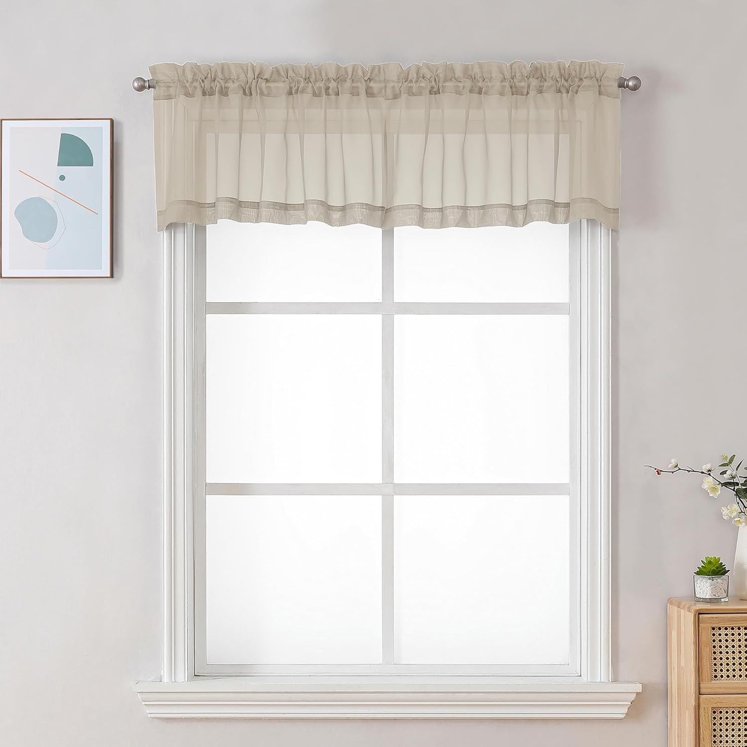 Sheer Valances for Windows 2 Pack, Small Window 42″W x 14″L (Pack of 2) Taupe