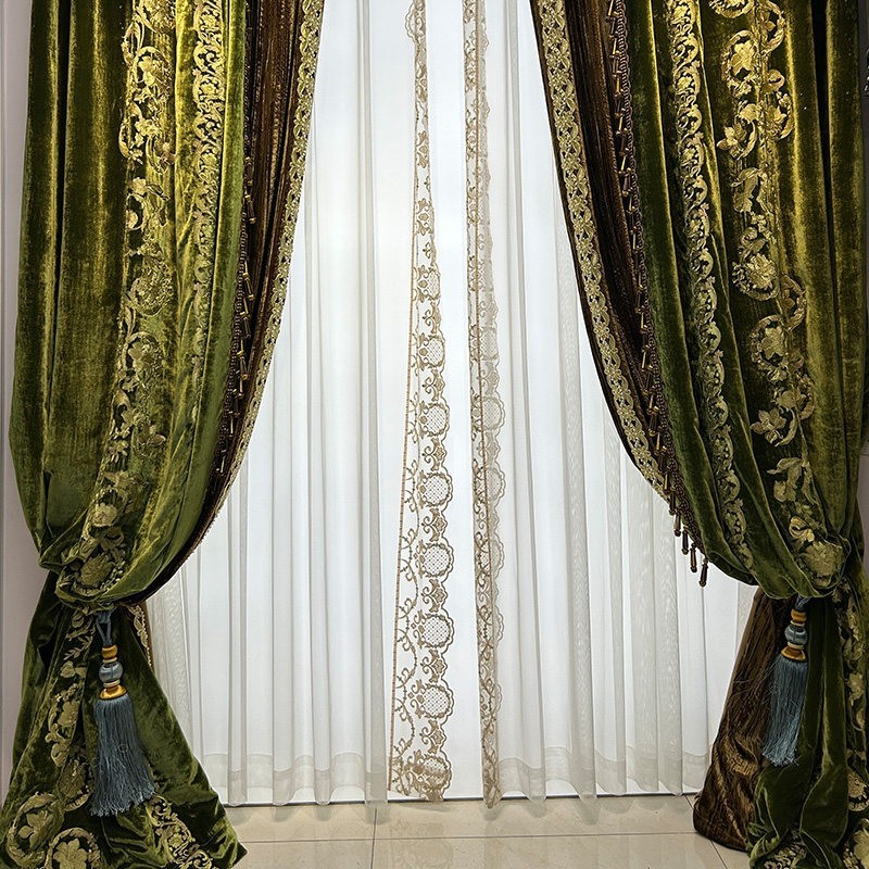 European luxury embroidery green flannel valance window curtain tulle M1896