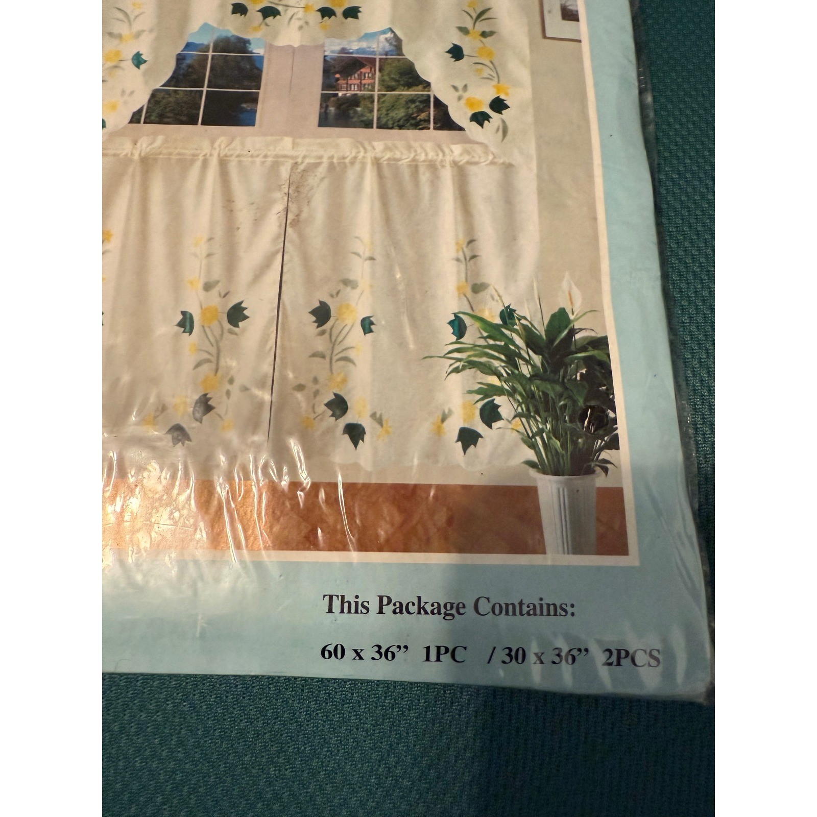 100 Percent Polyester Kitchen 3 pc Curtain Set Floral Yellow Blue Art 40004 New