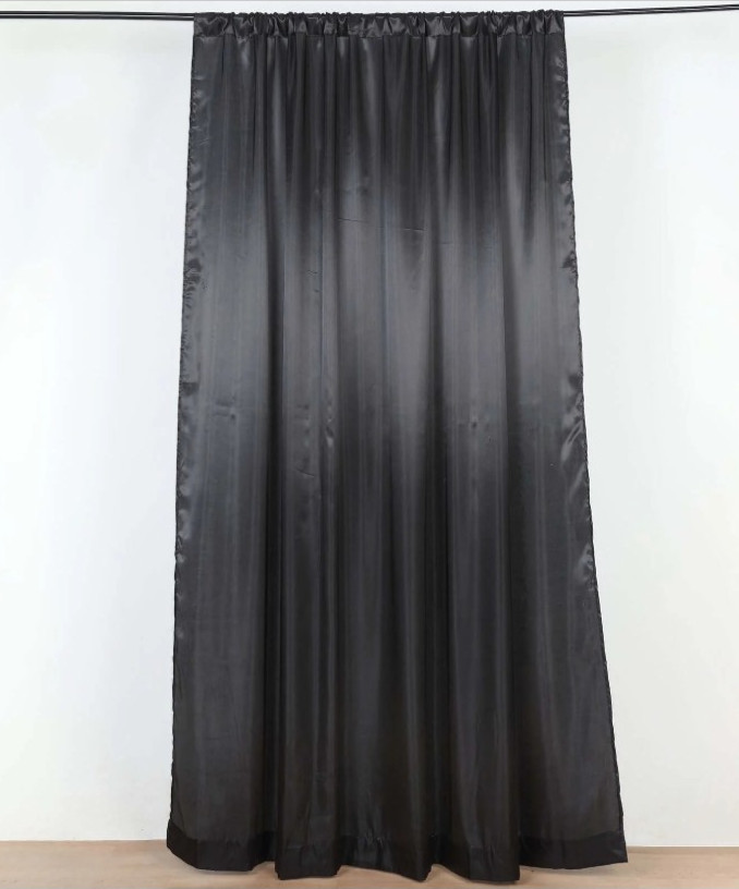BLACK BRIDAL SHINY SATIN CURTAIN 10ft DRAPE PANEL BACKDROP 60″ wide x 120″ long