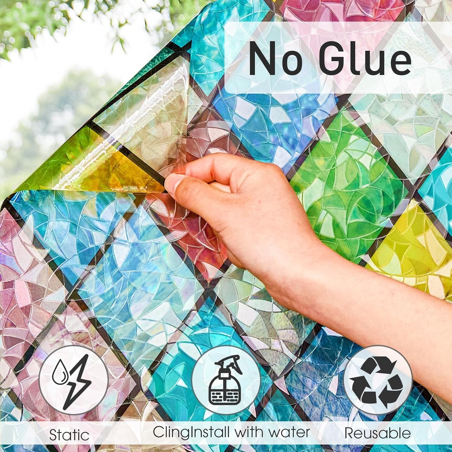 Rainbow Window Privacy Film – 3D Static Cling Stained Glass Window Film for Home