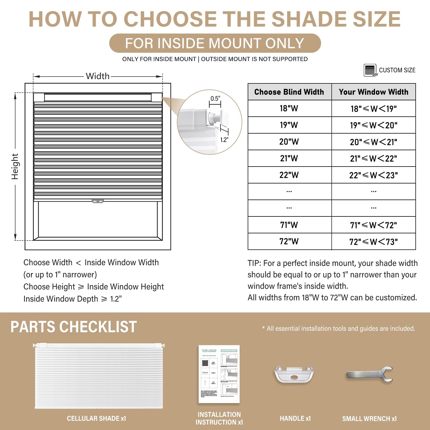 No Tools No Drill Cordless Cellular Shades Blinds for Indoor Windows, Light F…