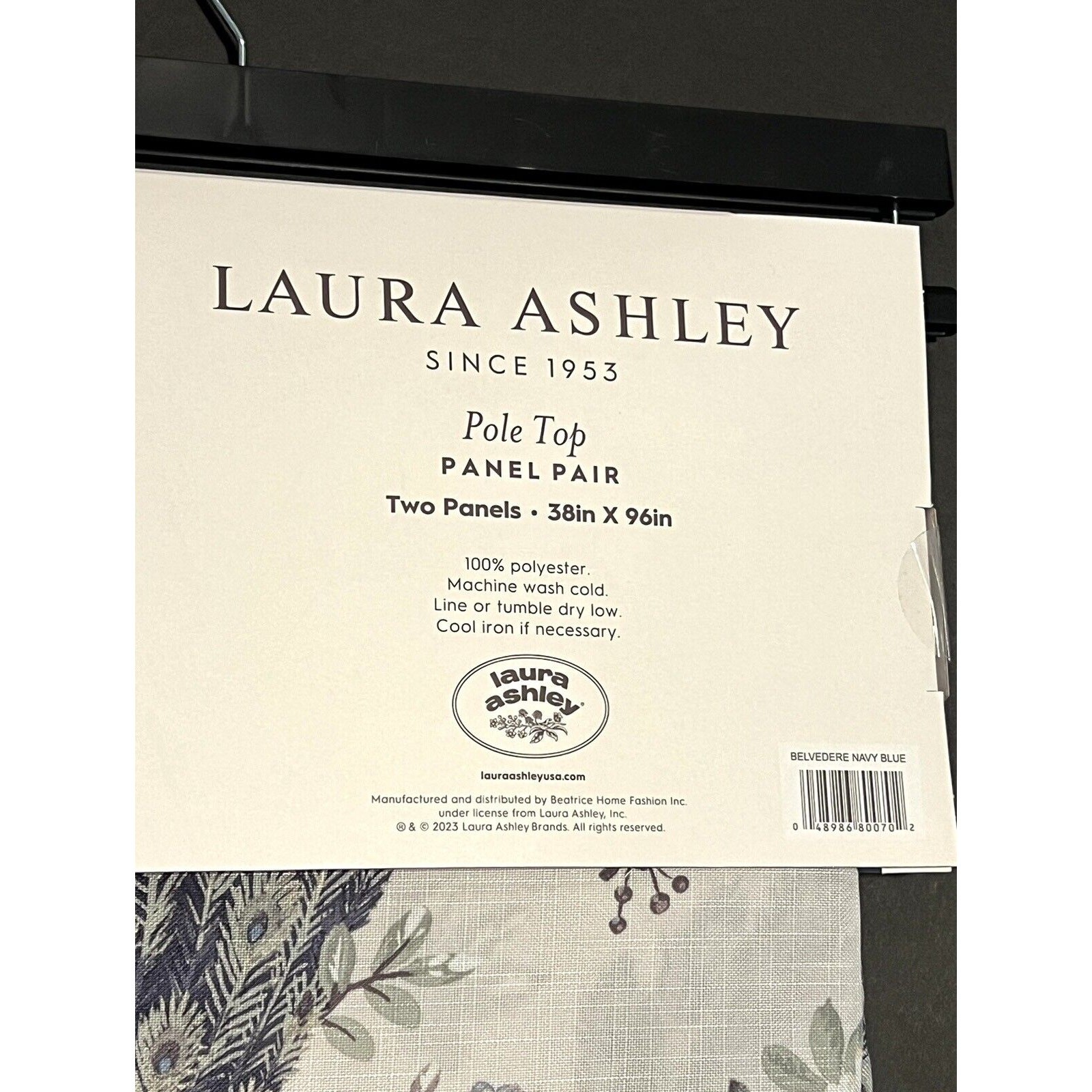 Laura Ashley Belvedere Peacock Curtains 2 Panels Navy Blue Green Ivory 38”x 96”