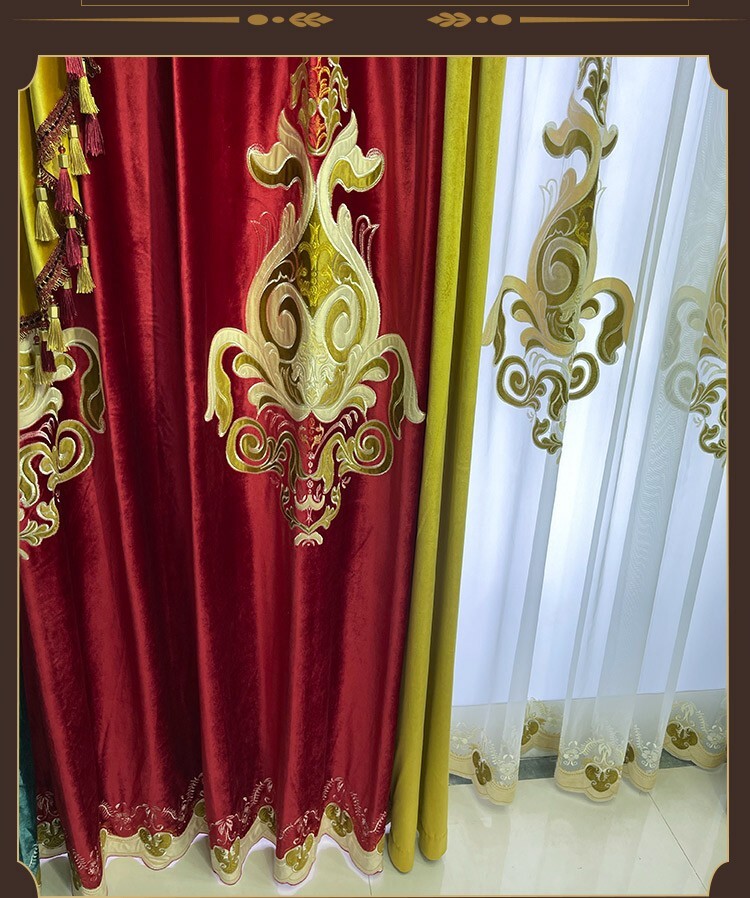 Gorgeous flannelette wine red embroidery velvet cloth curtain valance C2110