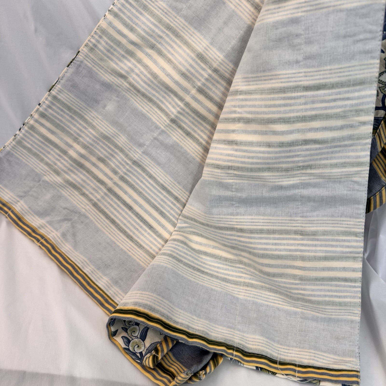 WAVERLY Valance Imperial Dress Porcelain Scallop 2-Layer Blue Floral Stripe 78”