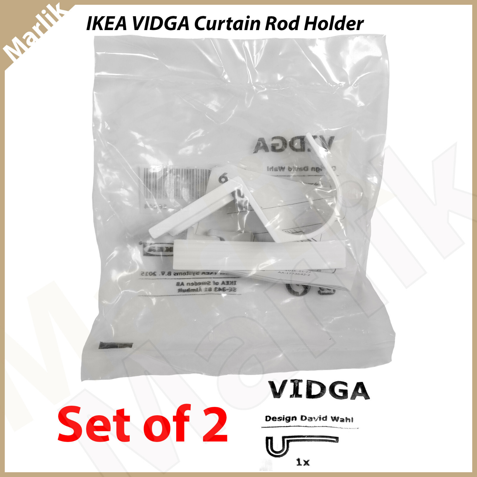 ( Lot Of 2 ) IKEA VIDGA Curtain Rod Holder 403.050.75, white, NEW