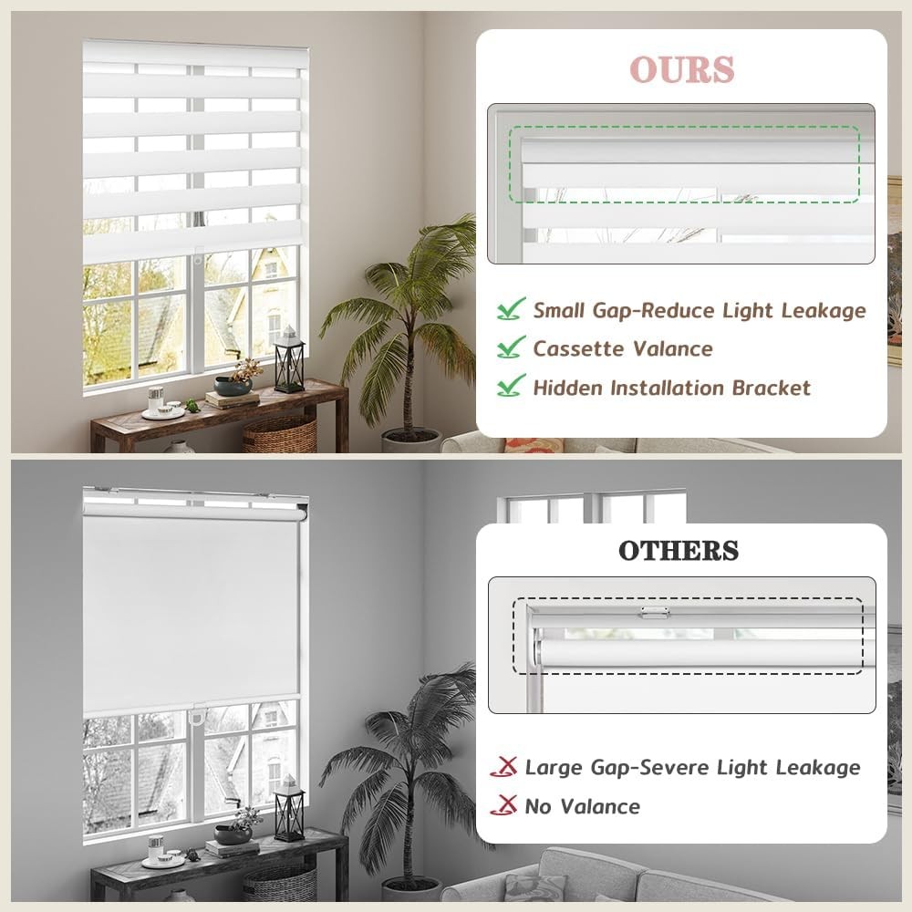 Cordless Zebra Blinds for Windows, 60% Shading Zebra Shades, Free-Stop French