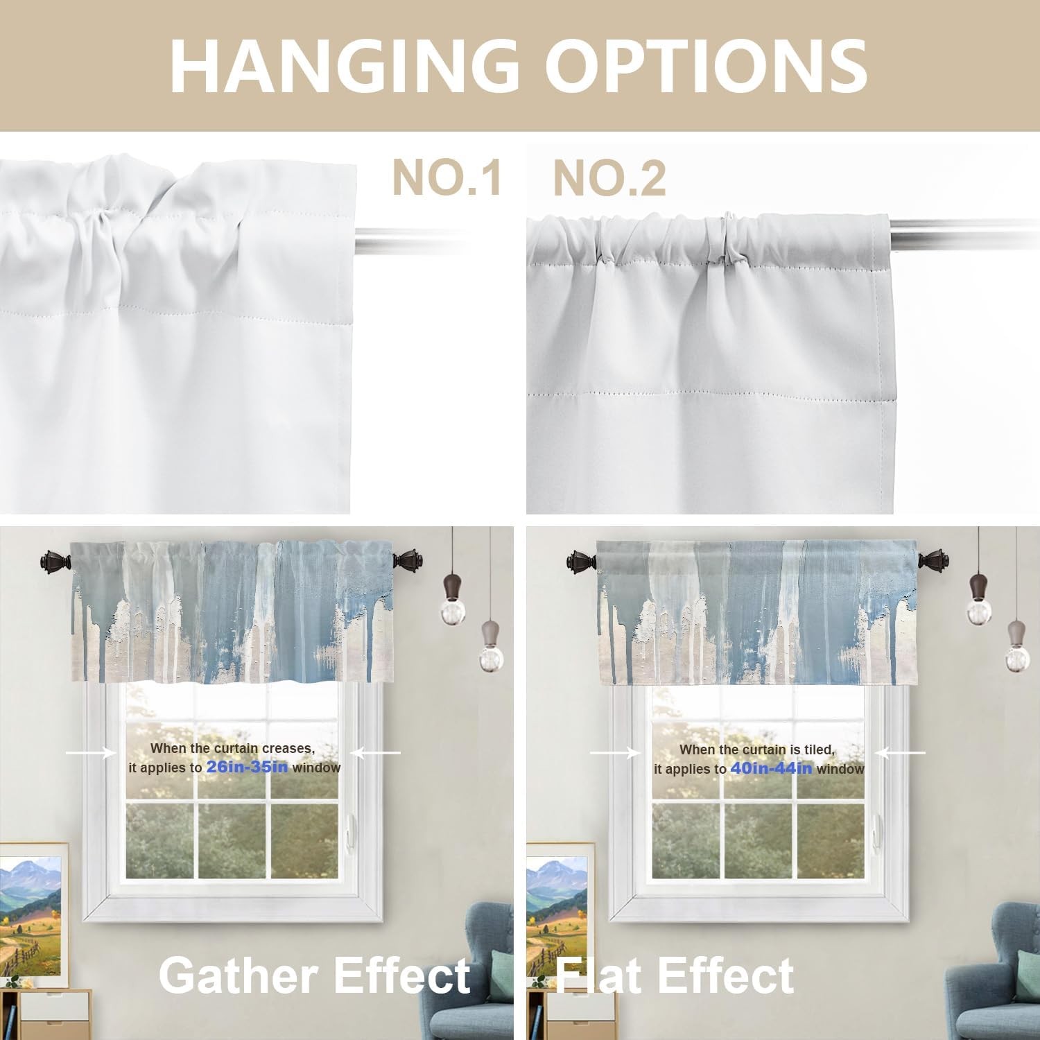 Light Blue Abstract Minimalist Watercolor Kitchen Valances for Windows,Art