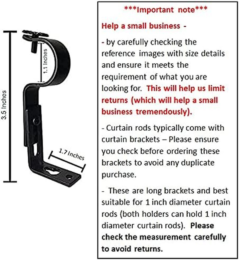 Adjustable Curtain Rod Brackets – Black (Set of 4) Curtain Rod Holder