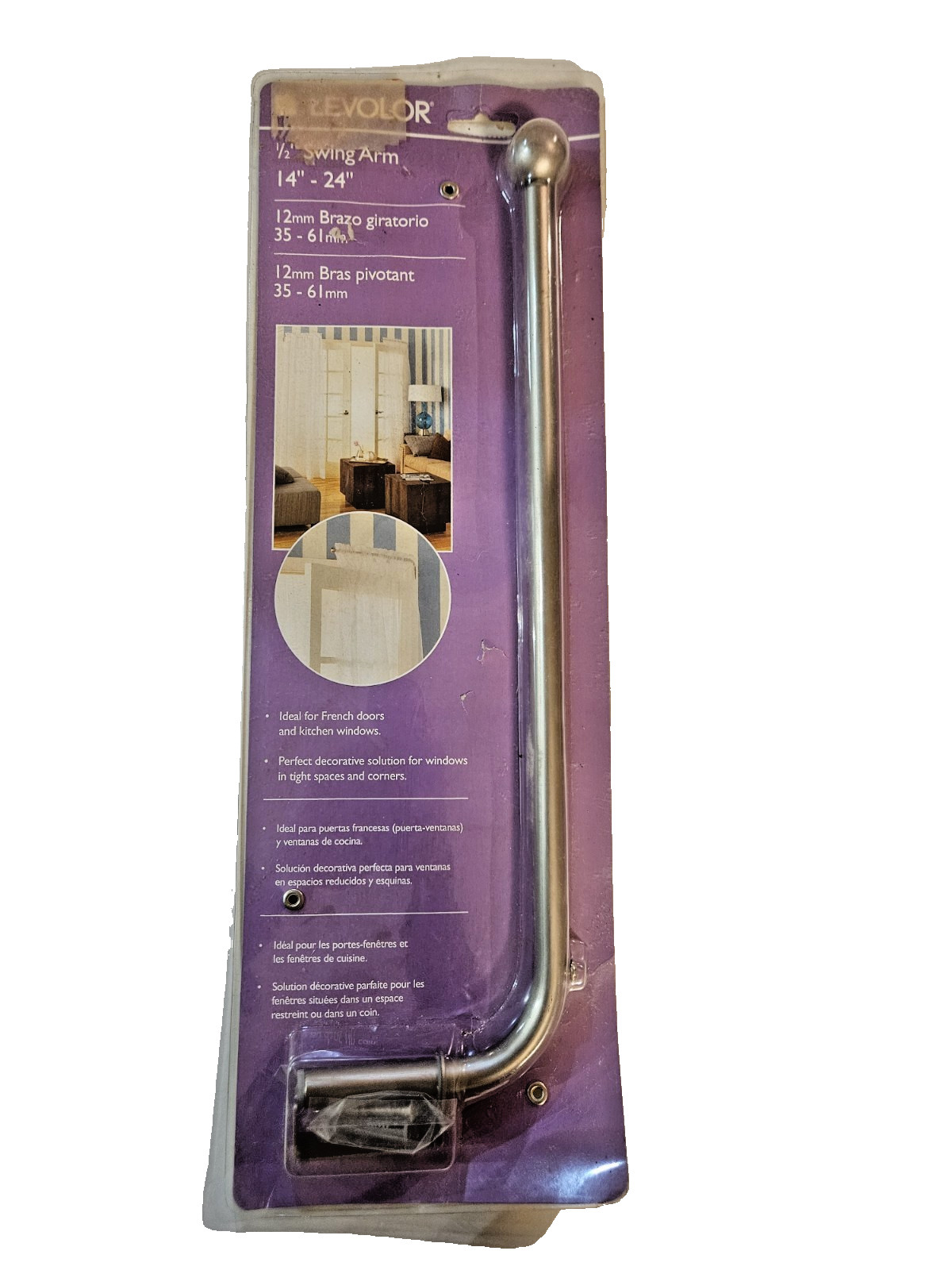 Levolor 1/2″ Window cover Swing Arm Brushed Nickel for french doors, windows
