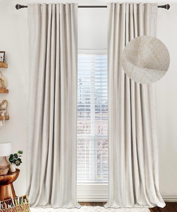 100% Blackout Shield Linen Blackout Curtains for Bedroom 96 Inches Long, Back…