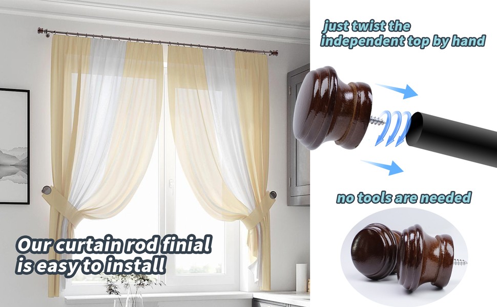 Curtain Rod Finial Replacement for Living Room,Bedroom,2Pcs | Screw on Curtain