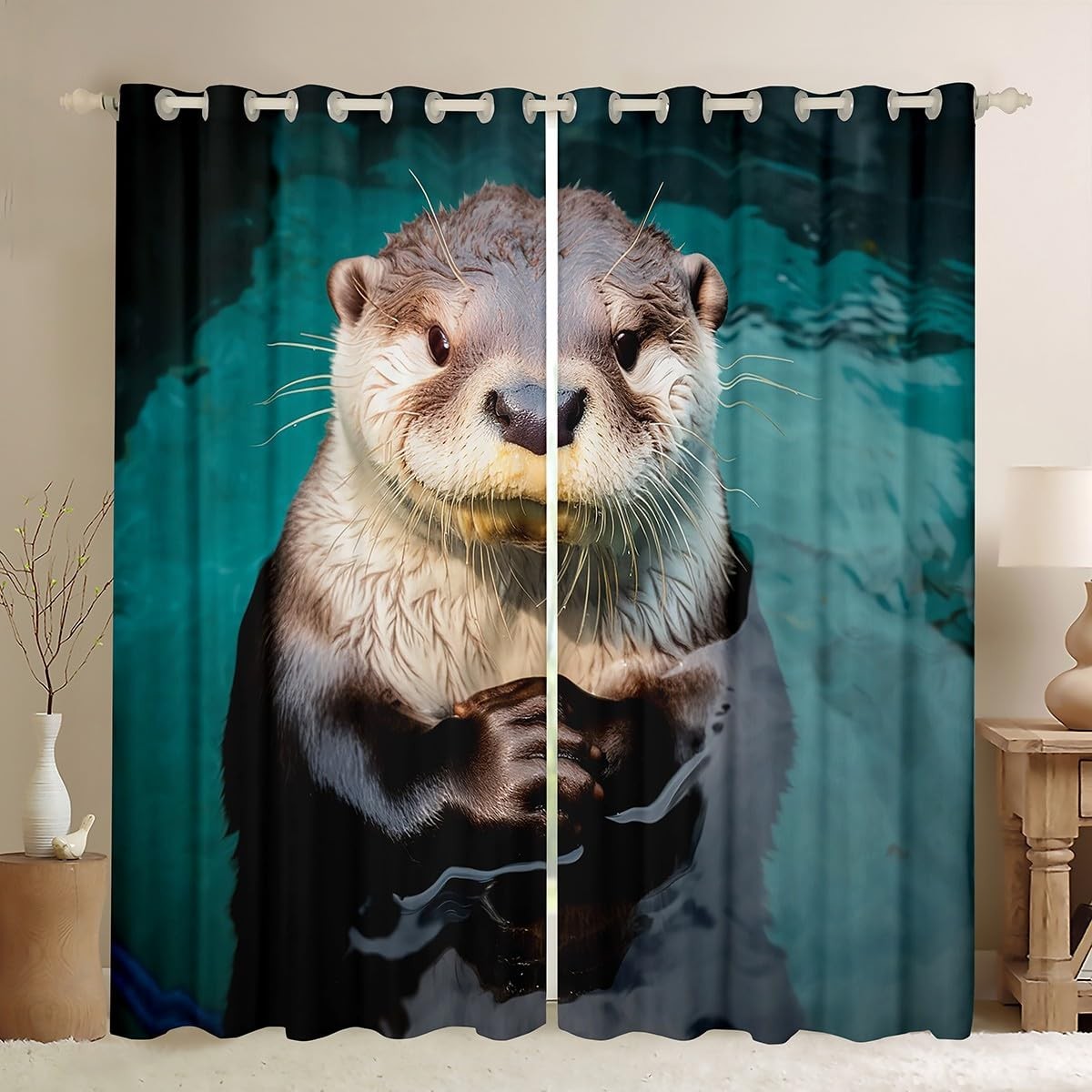 Sea Otter Curtains for Bedroom Living Room 3D Wild Animal Window Curtains Liv…