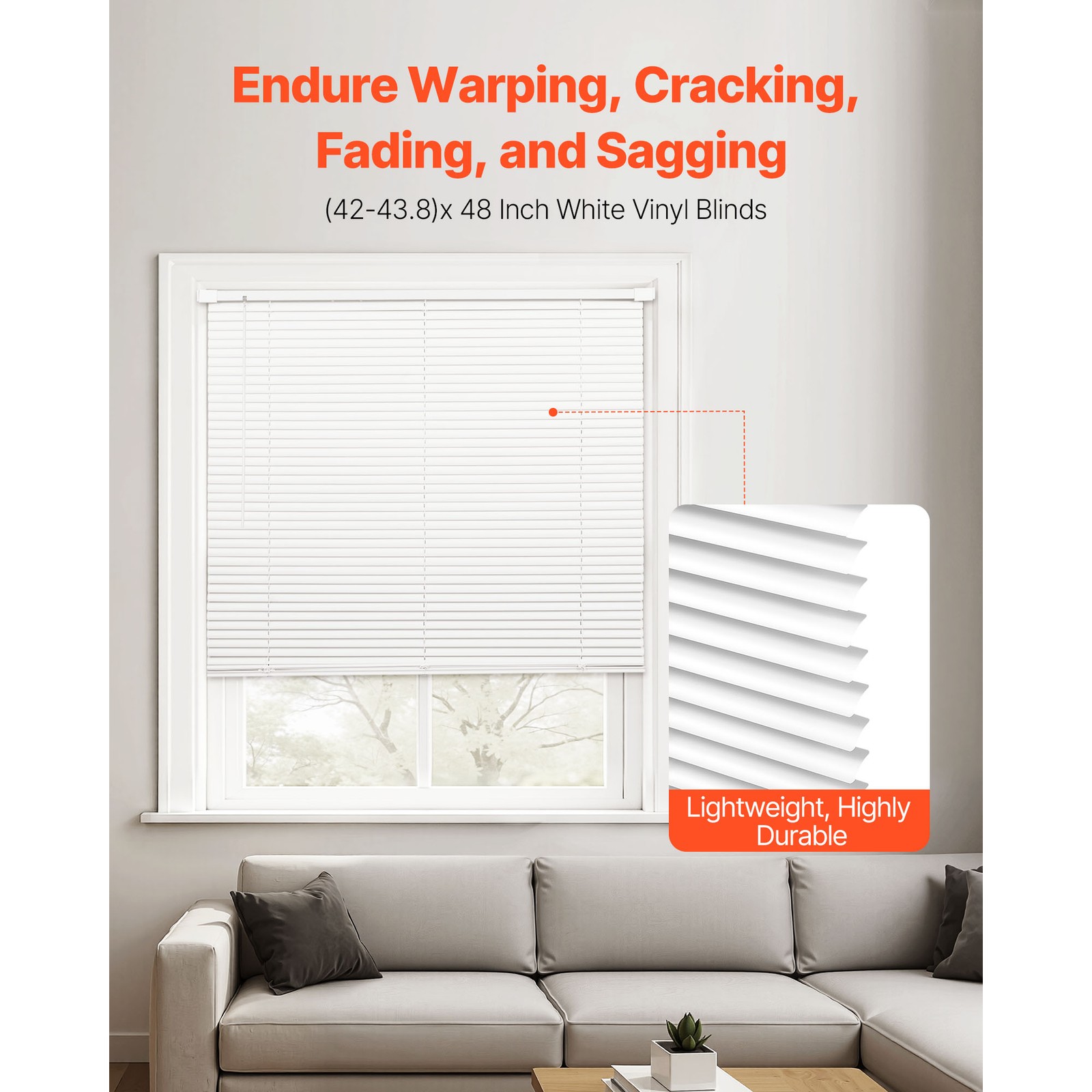 Uimoso Cordless Mini Blinds 43.3″ W x 48″ H, Light Filtering, No-Drill Design