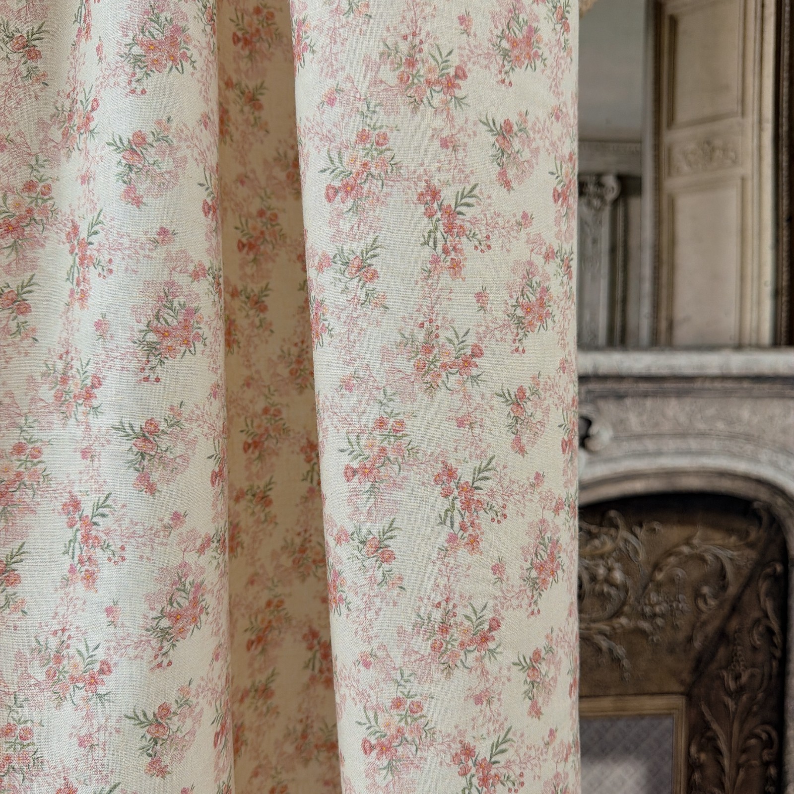 Handcrafted Petite Floral Curtain Linen Blend Natural Beige Custom Drapery Panel
