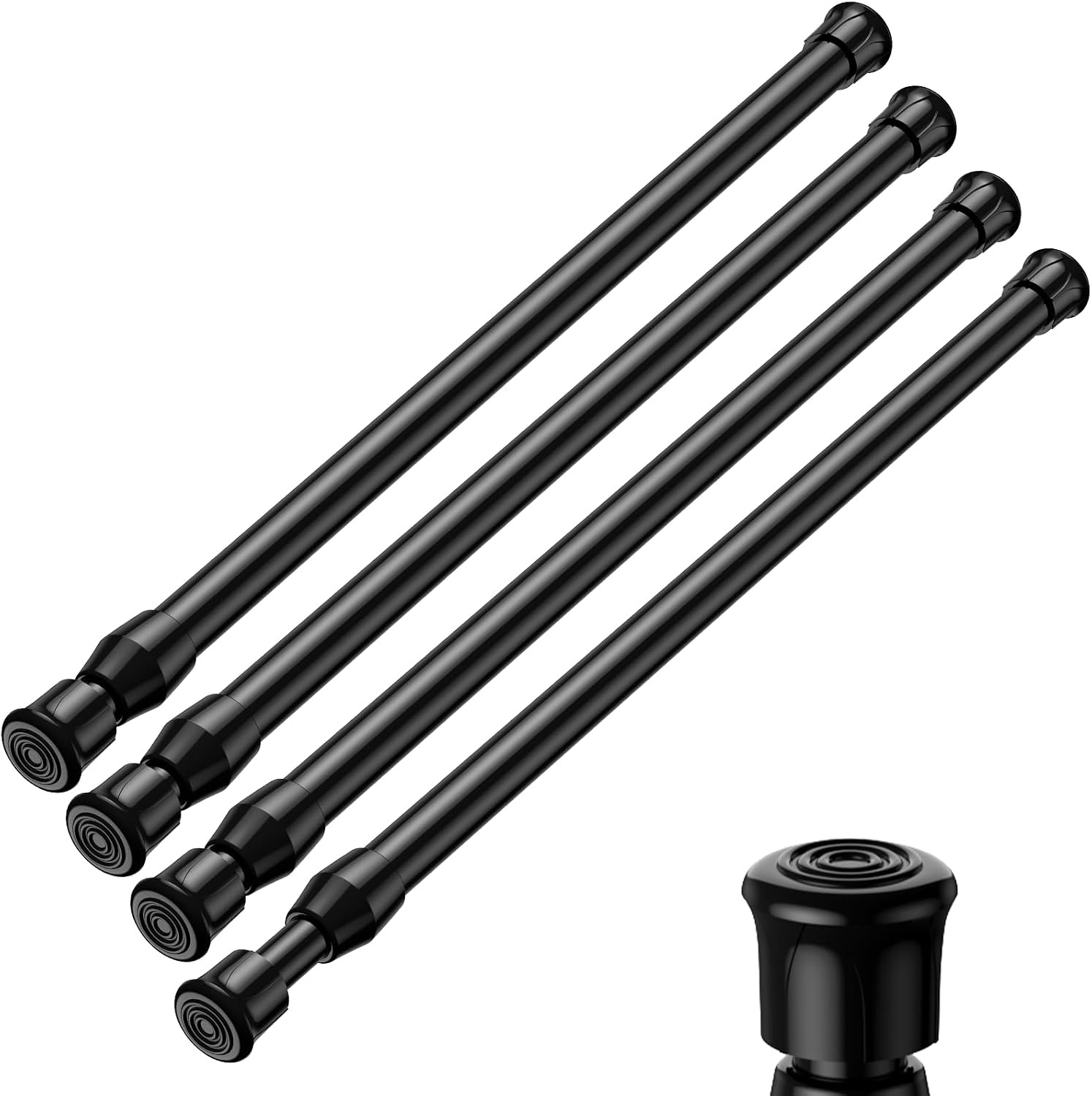 4pcs Black Tension Rod 16.5 to 28 Inch, Adjustable Tension Curtain Rod Spring