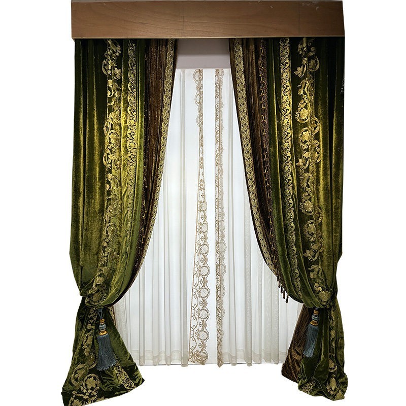 European luxury embroidery green flannel valance window curtain tulle M1896