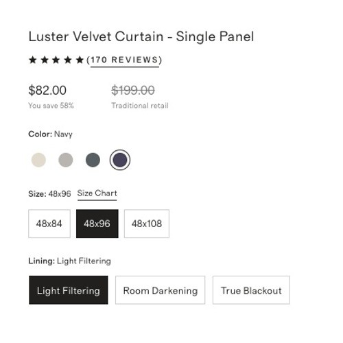 NWOT QUINCE Slate Gray Cotton Velvet Modern Minimalist Curtain Panel 48X96 $100