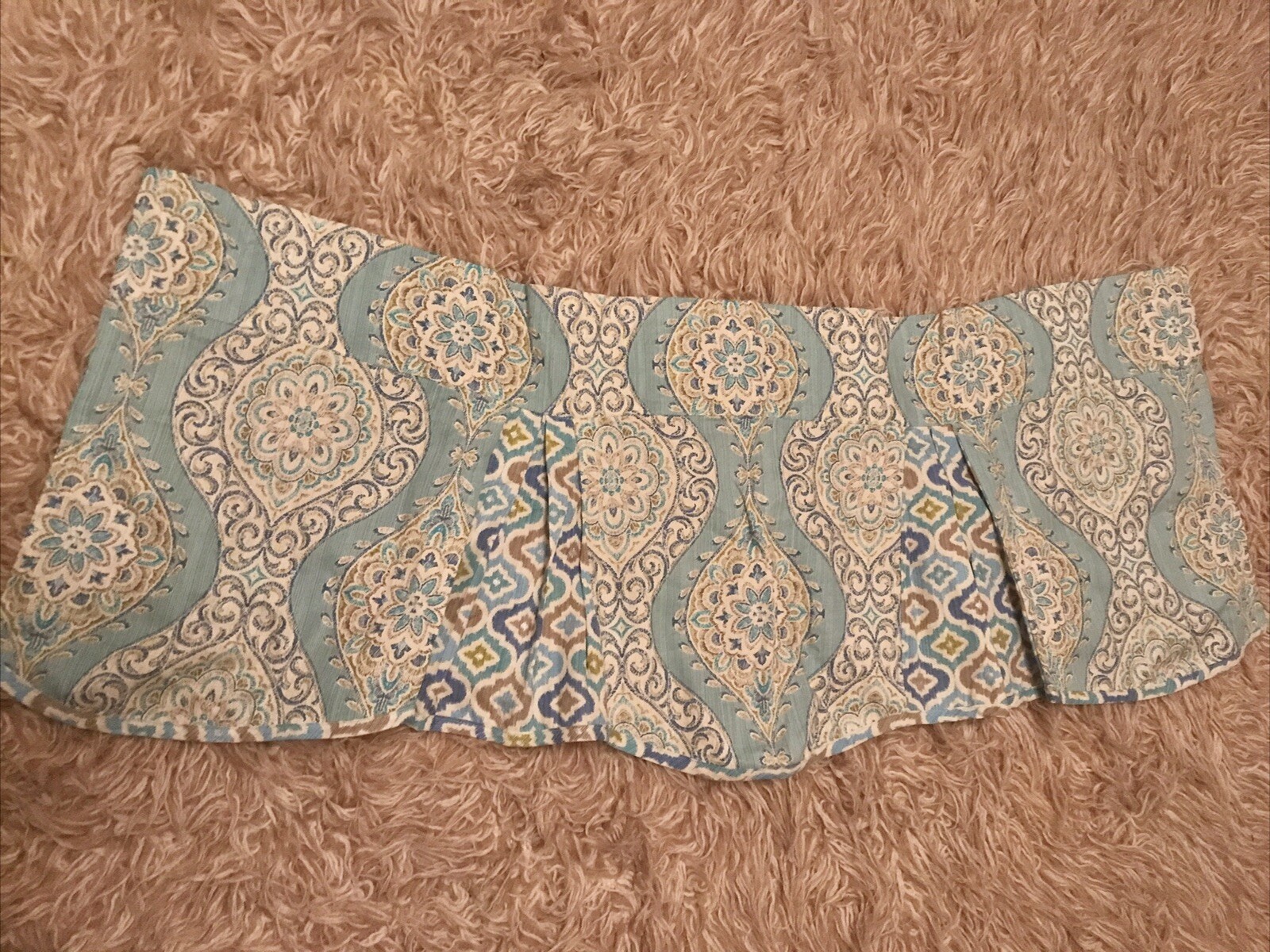Waverly Home Classics Wavy Pleated Valance 53”x19” Medallion Floral Aqua Blue