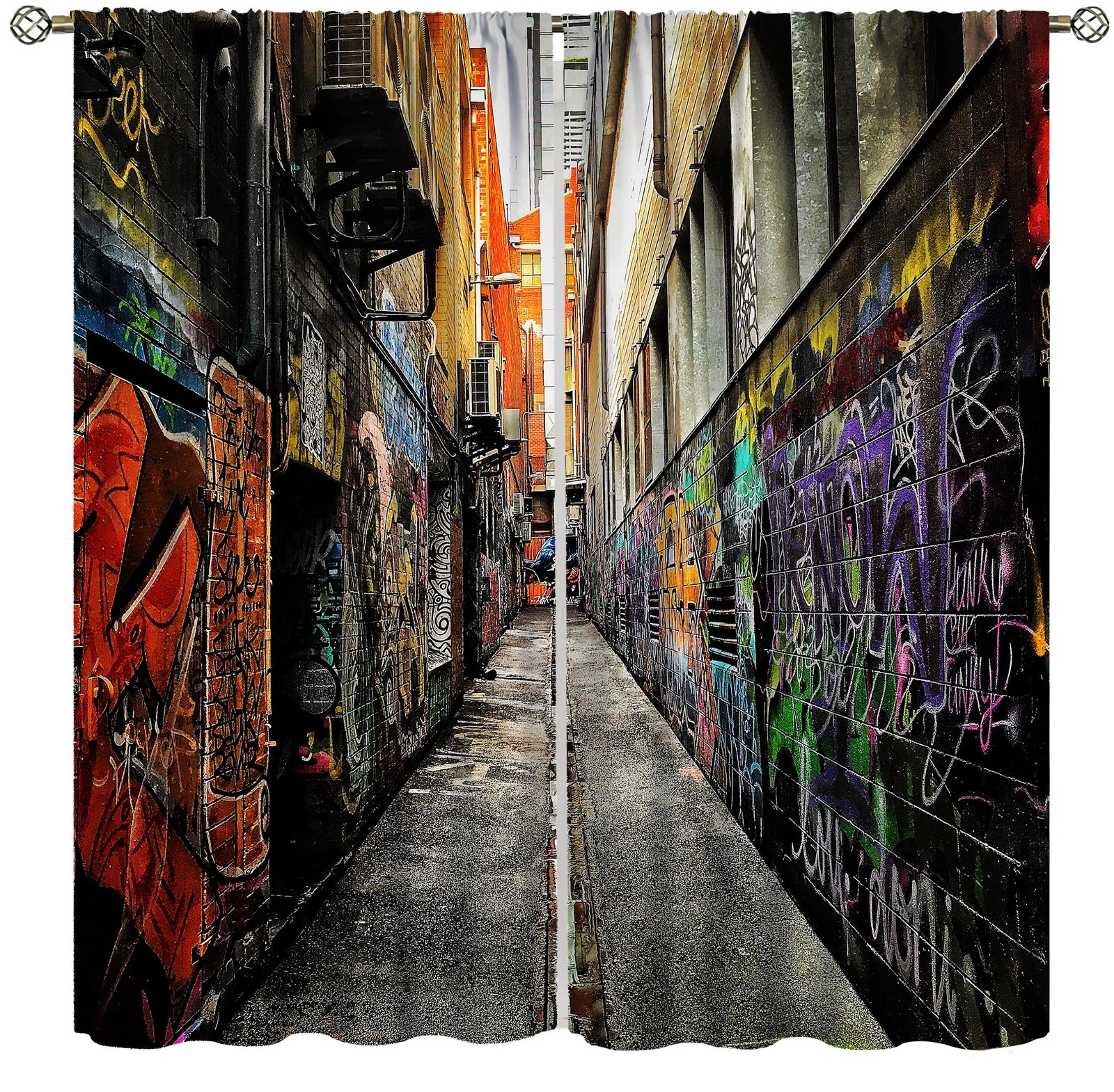 Abstract Art Graffiti Window Curtains, Street Promenade Graffiti Pattern atio…