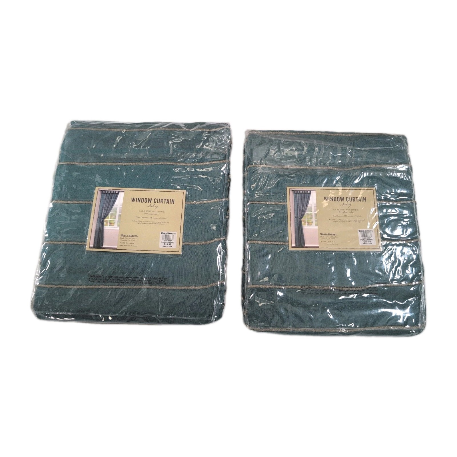 World Market Sahaj Teal Green Window Curtain Panels 45″×84″ Set Of 2 – New