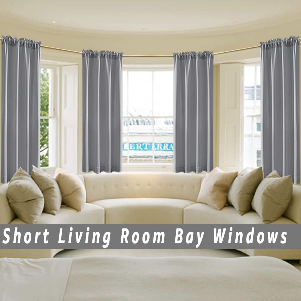Light Grey Curtains 42 Inch Length for Bedroom/Kitchen/Bathroom Small Window Wat
