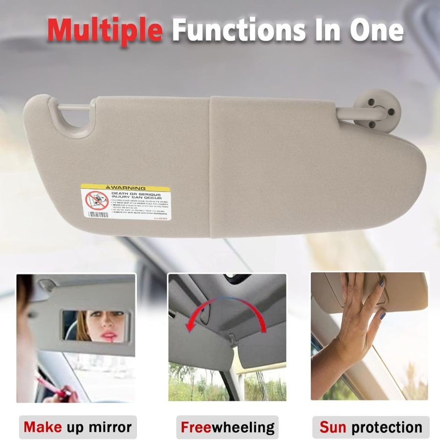 Grey Left Driver Side Sun Visor Without Sunroof Compatible with Grey Left