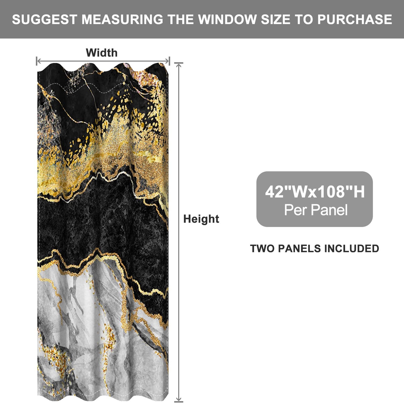 Baocicco Black Gold Marble Blackout Curtains For Bedroom Art Design Black White
