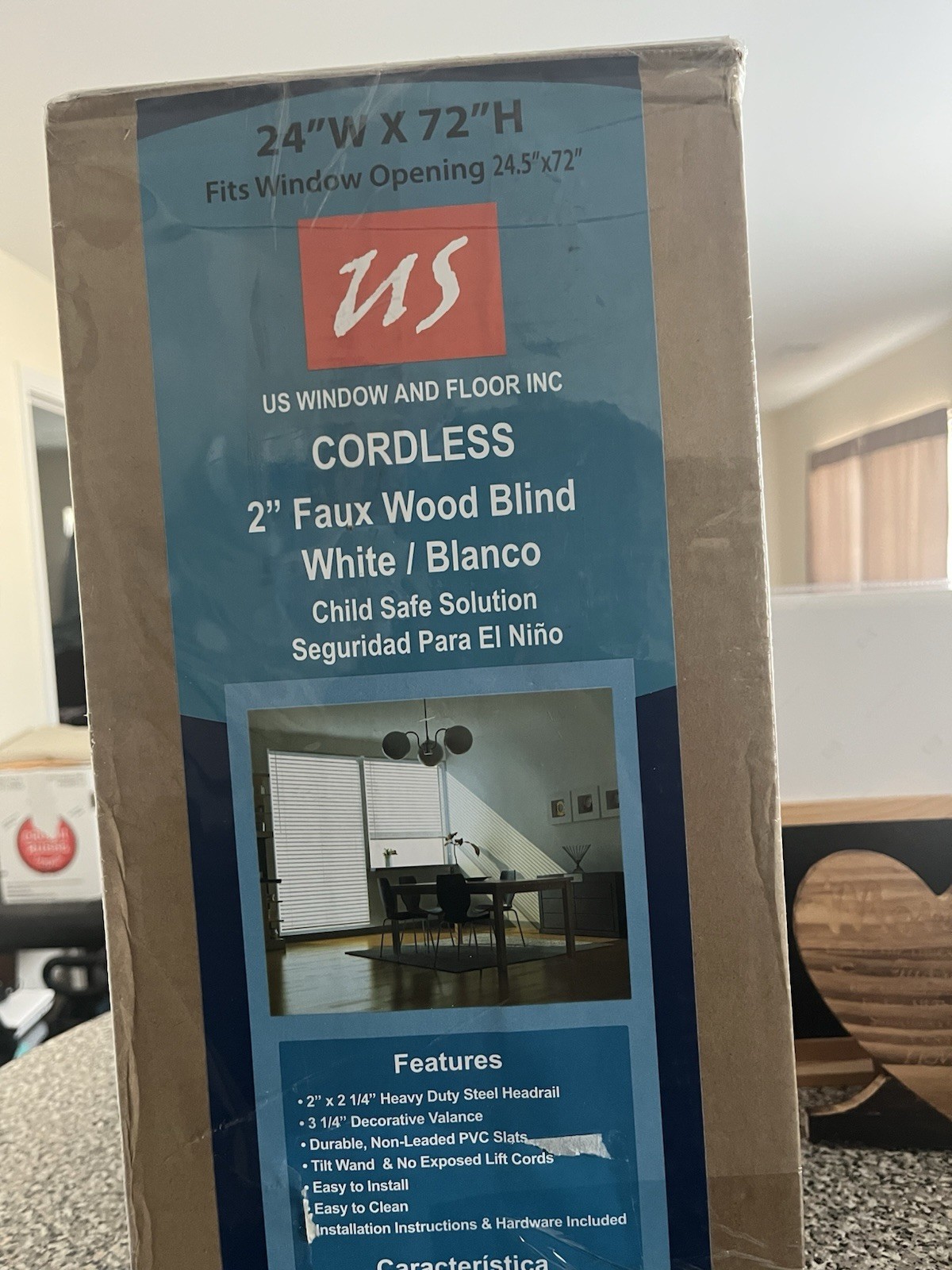 US Window & Floor 2” Cordless Faux Wood Blinds! White 24” X 72” New!