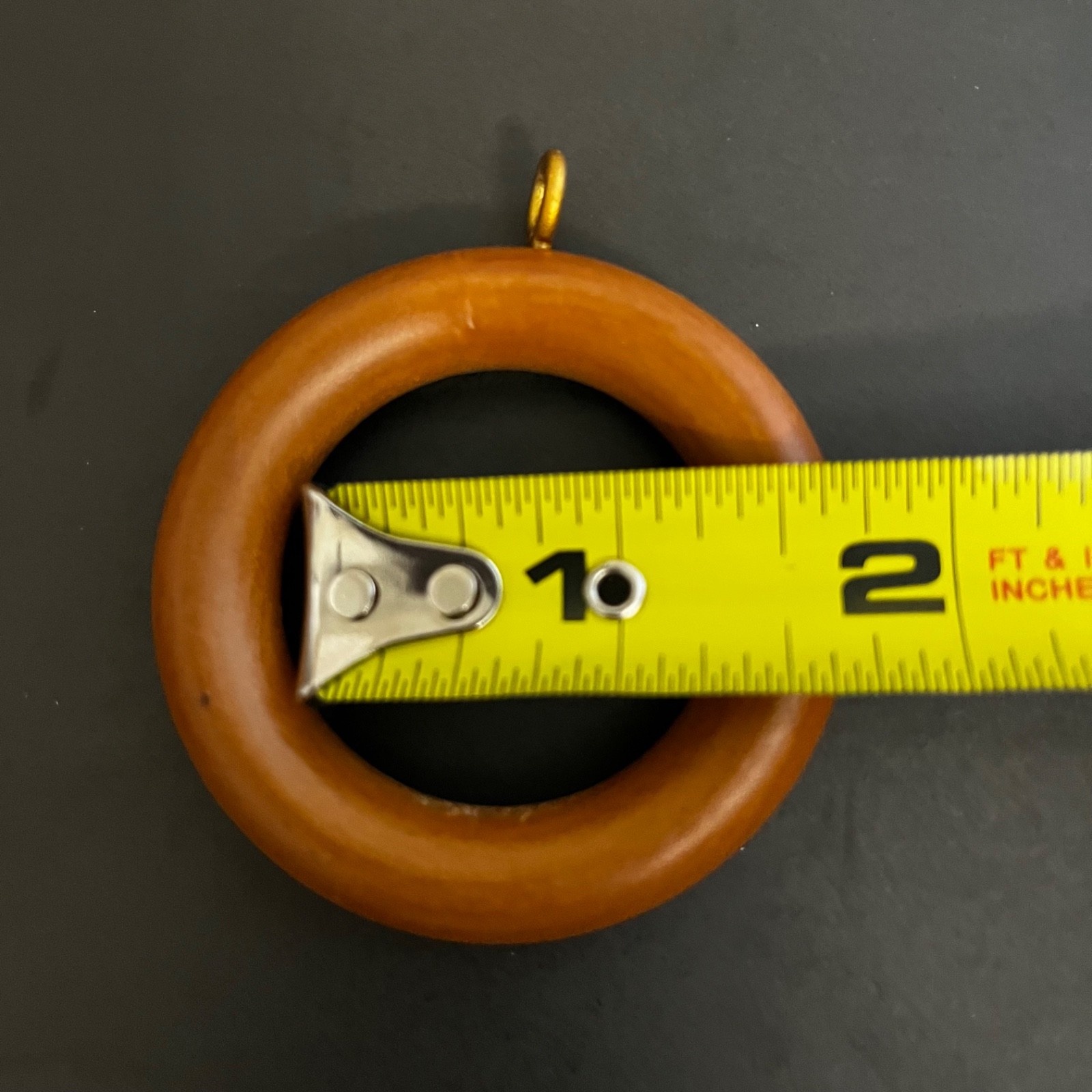 Wooden Curtain Drapery Rings with Eye Hook Light – Medium Brown 16 Pieces