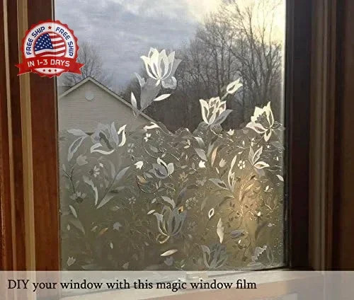 NIVIY Window Privacy Film with Installation Tools, Bathroom Stained Glass Decora