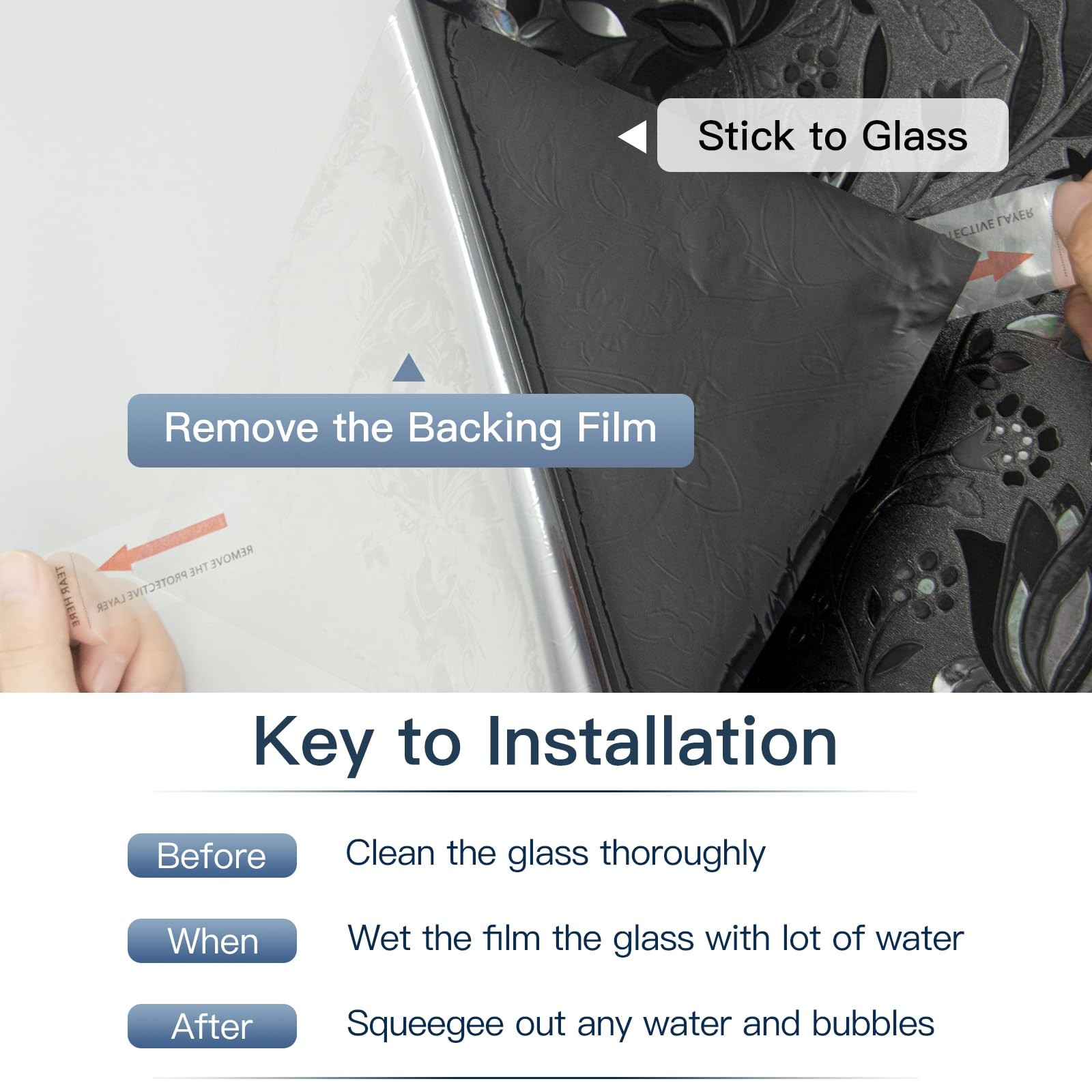 SUNDEF FILM Blackout Window Film, 100% Sun Light 17.5″ x 78.7″, Black-tulip