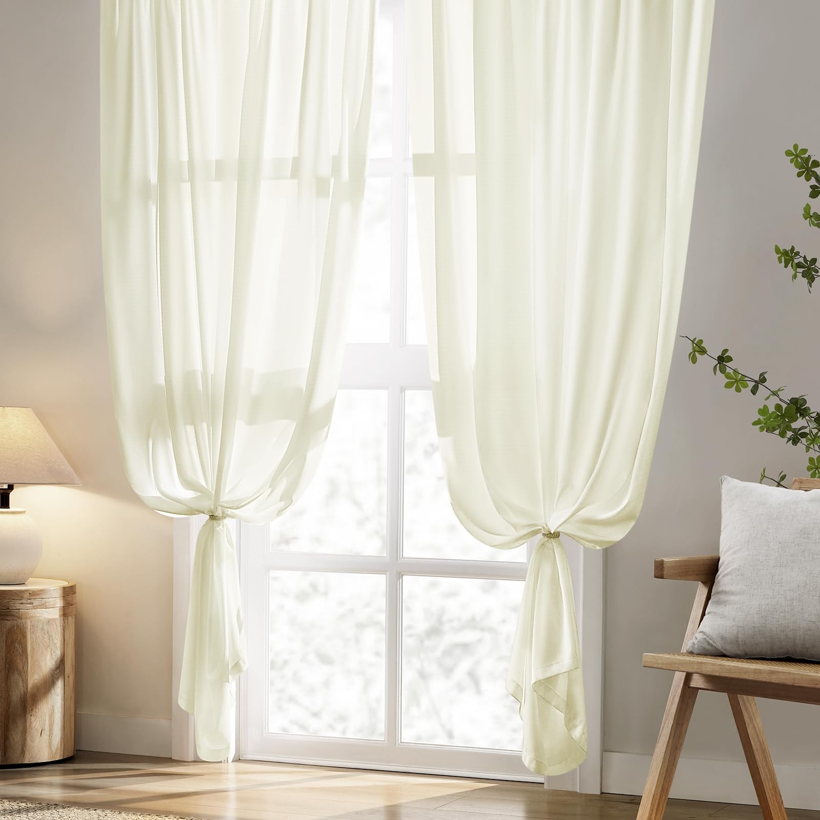 Homeideas Non See Through Privacy Sheer Curtains Elegant Lightweight Semi Light