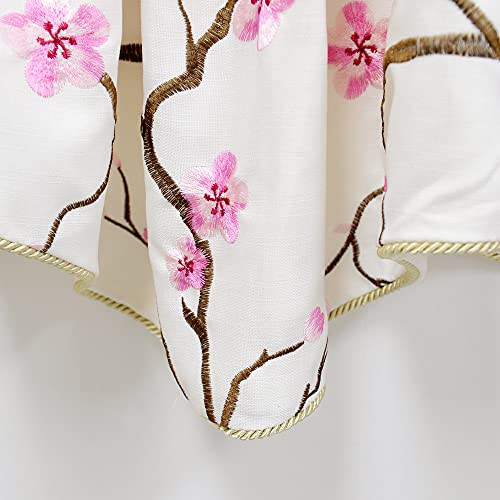 1 Piece Cherry Blossom Embroidery Valance Pink, 60″ x 19″, Scalloped Flower