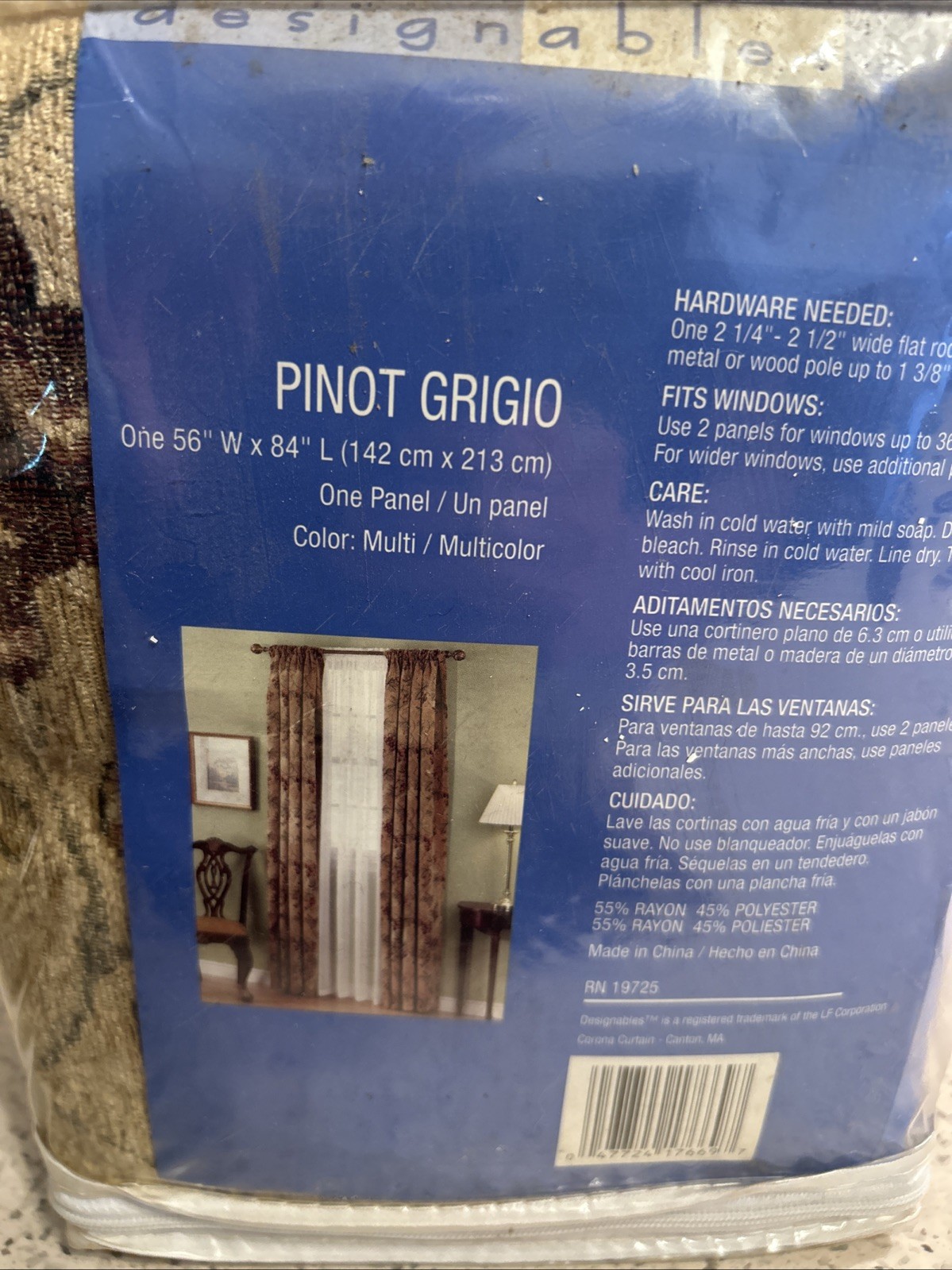 Designables Pinot Grigio Curtain Panel 56”x 84” Grapes Floral Tapestry Fabric