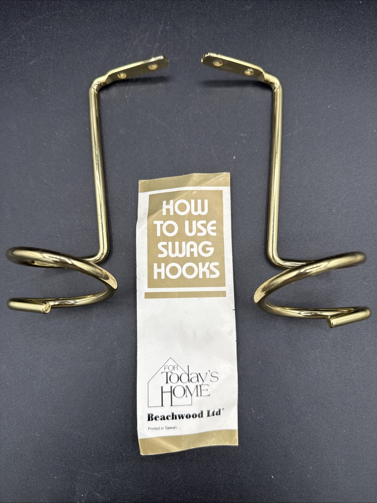 Brass Spiral Swag Curtain Wall Mounted Hooks Set of 2 Quality Fancy High Class