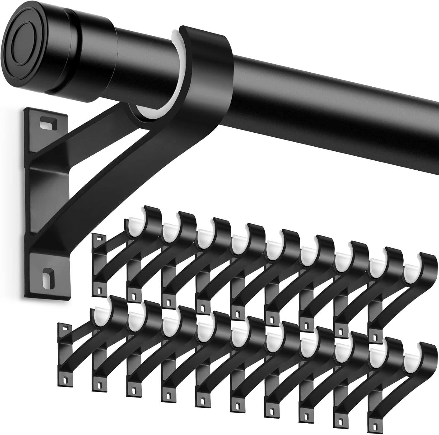 8 Pack Curtain Rod Bracket, 1 Inch Heavy Duty Holder Black Drapery Single Hooks