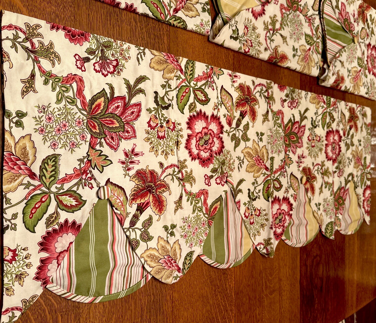 Waverly Valance Navarra Raspberry Floral Striped Tiered Rod Pocket 54”x 18.5”