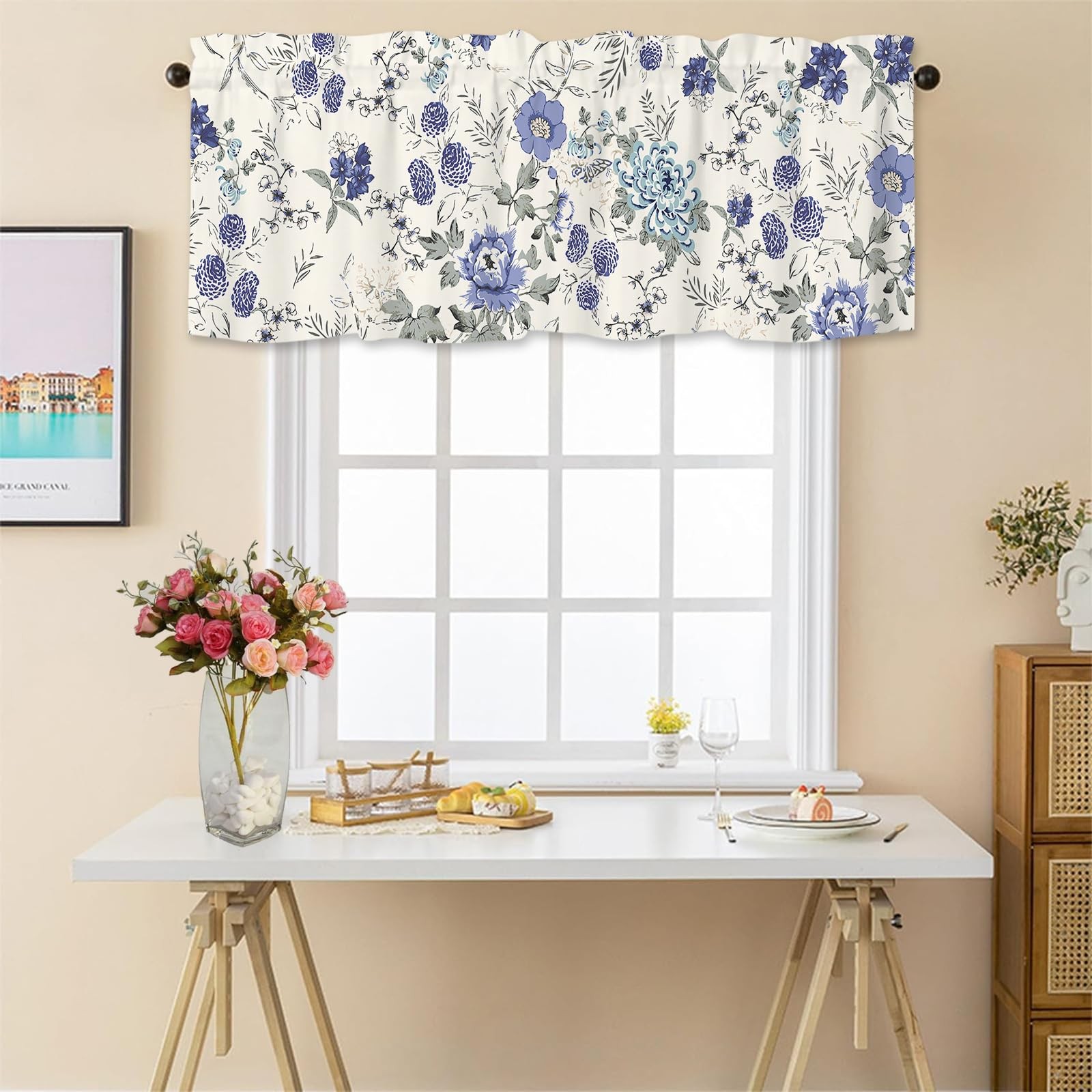 Spring Window Valances Summer French 18″W x 54″L (Pack of 1) Blue Floral