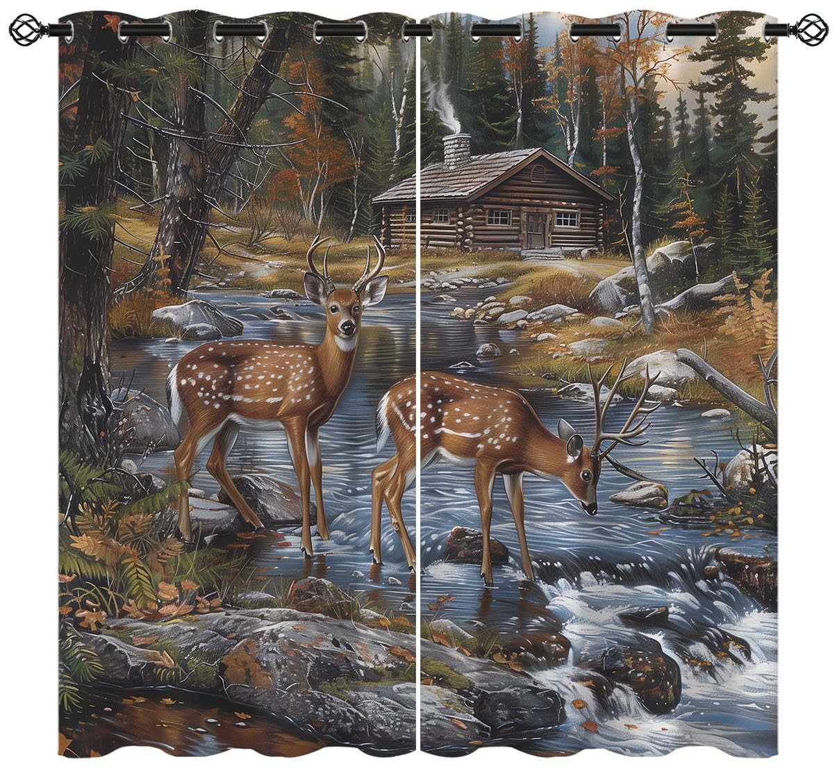 Rustic Cabin Deer Blackout Curtains for Girls Boy Home Decor, Country Farm Fo…