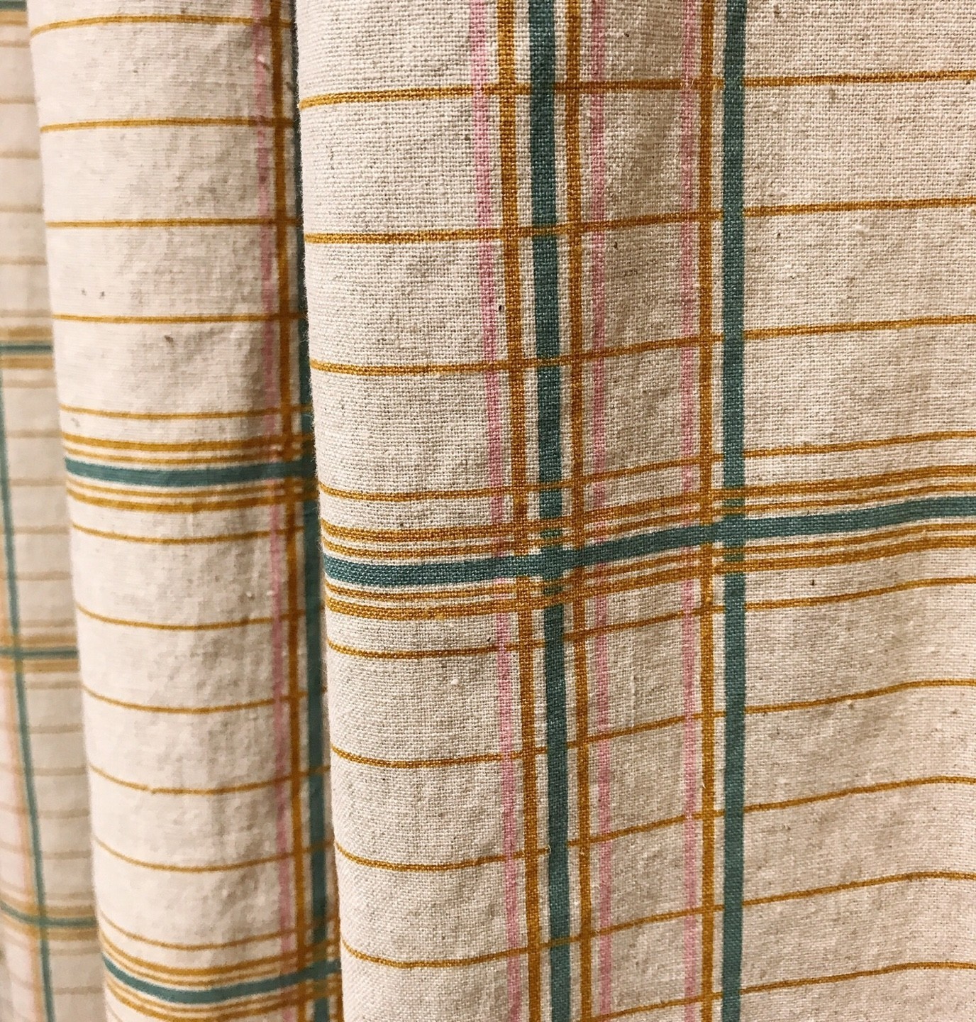 Handcrafted Plaid Curtains Linen Blend Natural Beige Custom Drapery Panels
