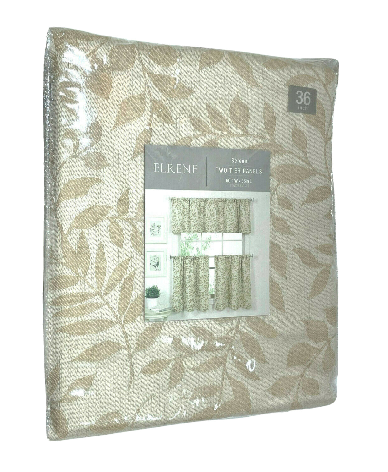Elrene Serene Tier Pair 60″ x 36″ Rod Pocket Cotton-Linen Blend Ivory Botanical