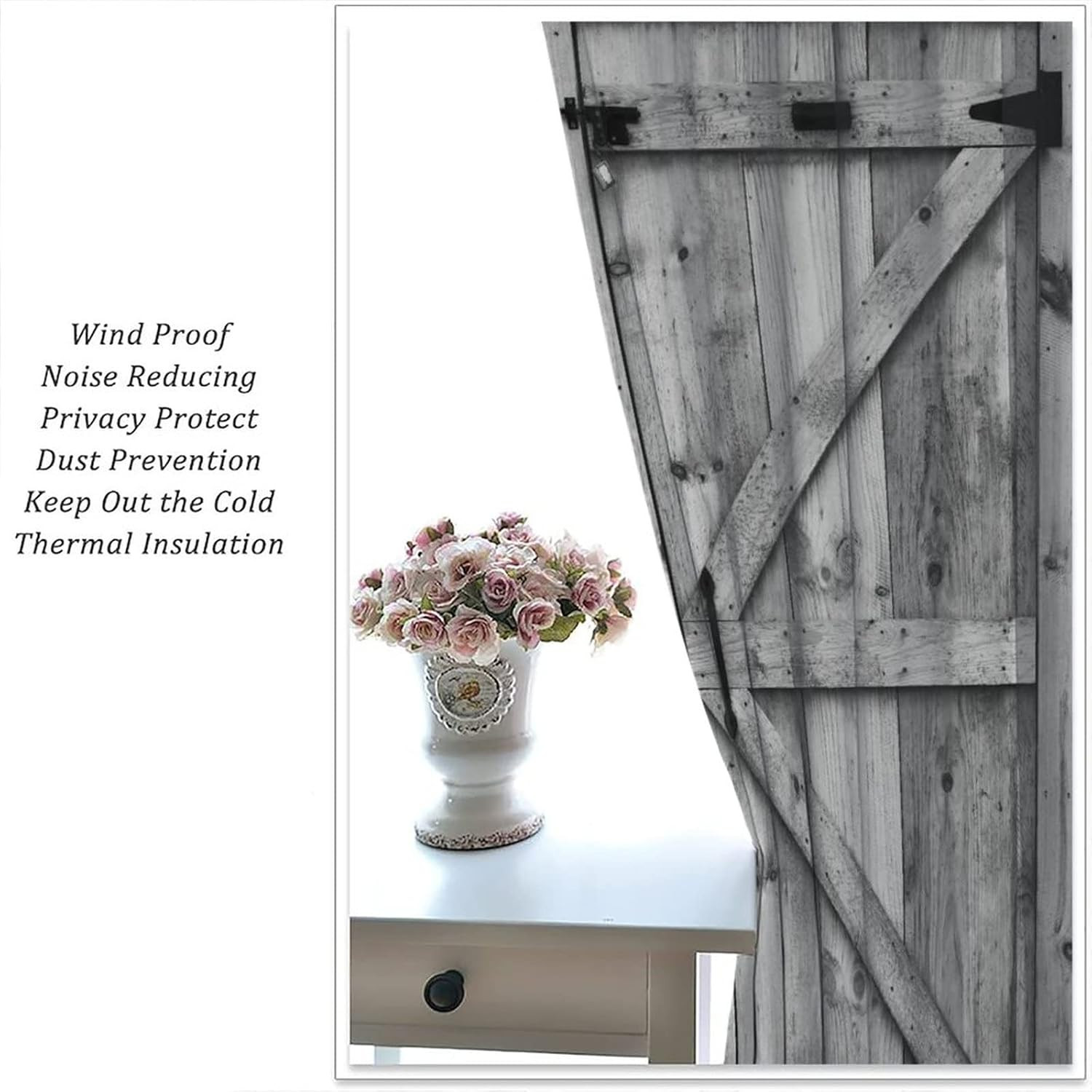 Rustic Curtain,Grey White Wooden Barn Door Farmhouse Wood Vintage Theme Print Wi