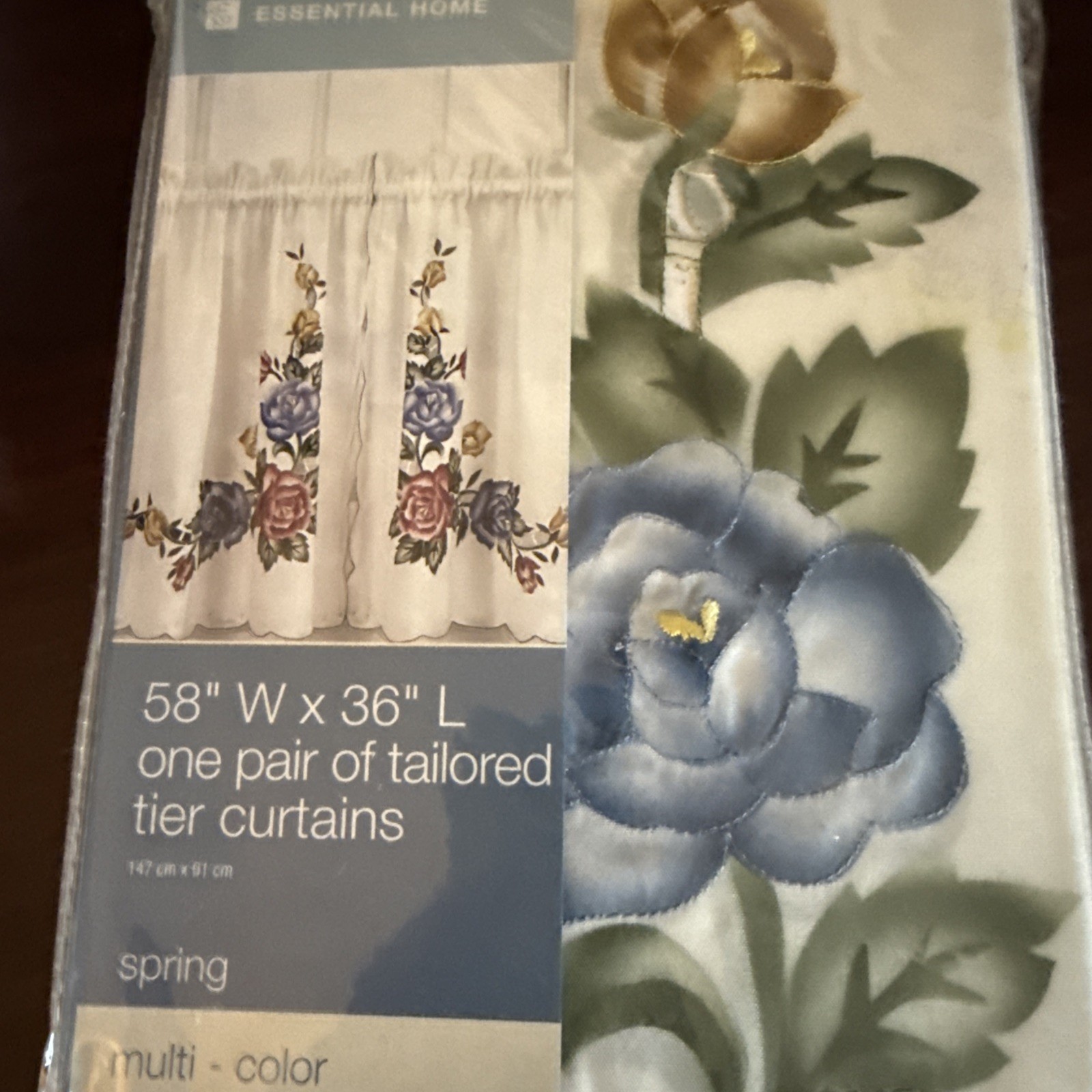 Airbrushed 36″ Long Tier Curtain Pr. Window White/Multi- New