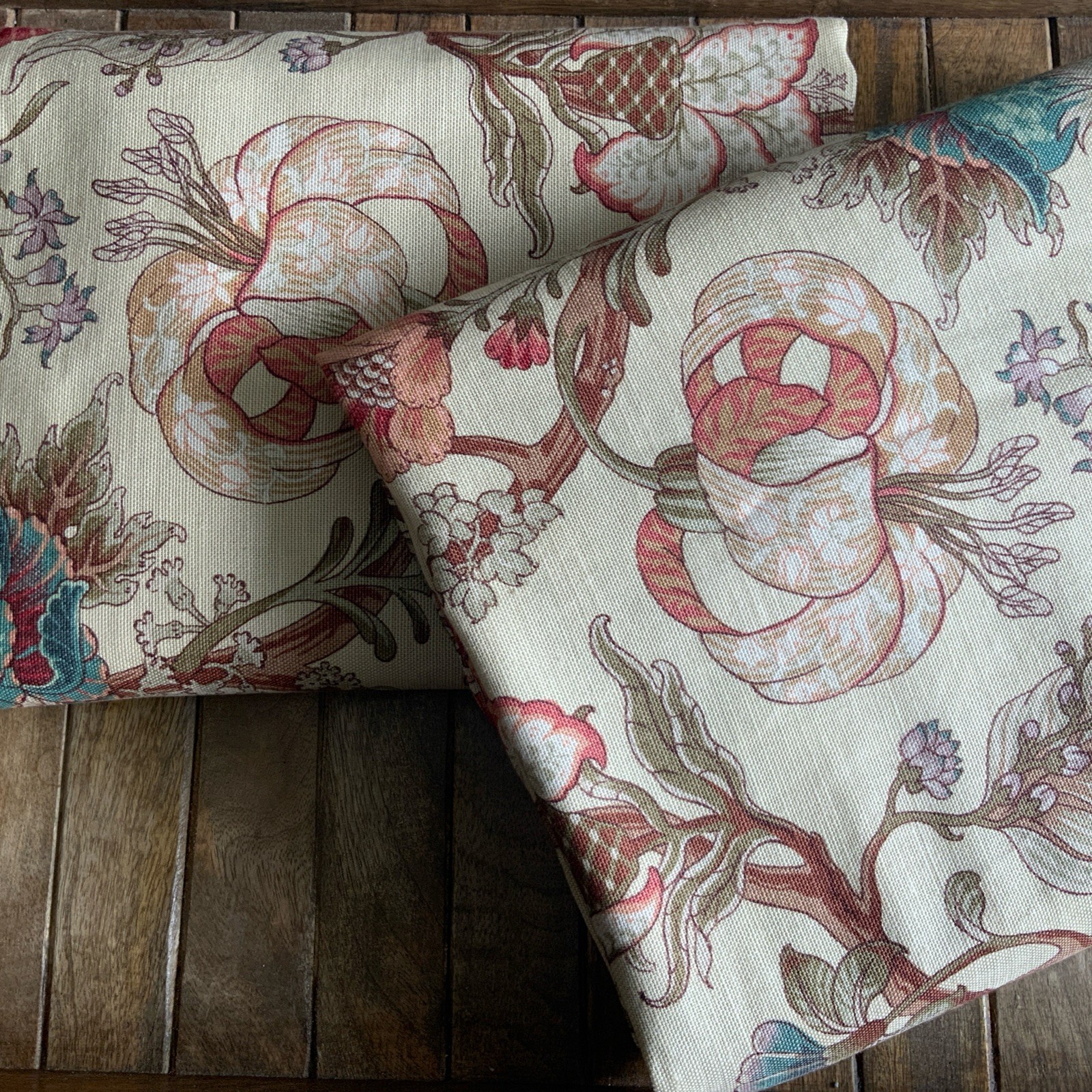 48”x88” Pair Of Handmade Jacobean Floral Curtain Panels Or Yardage (Rings Only)