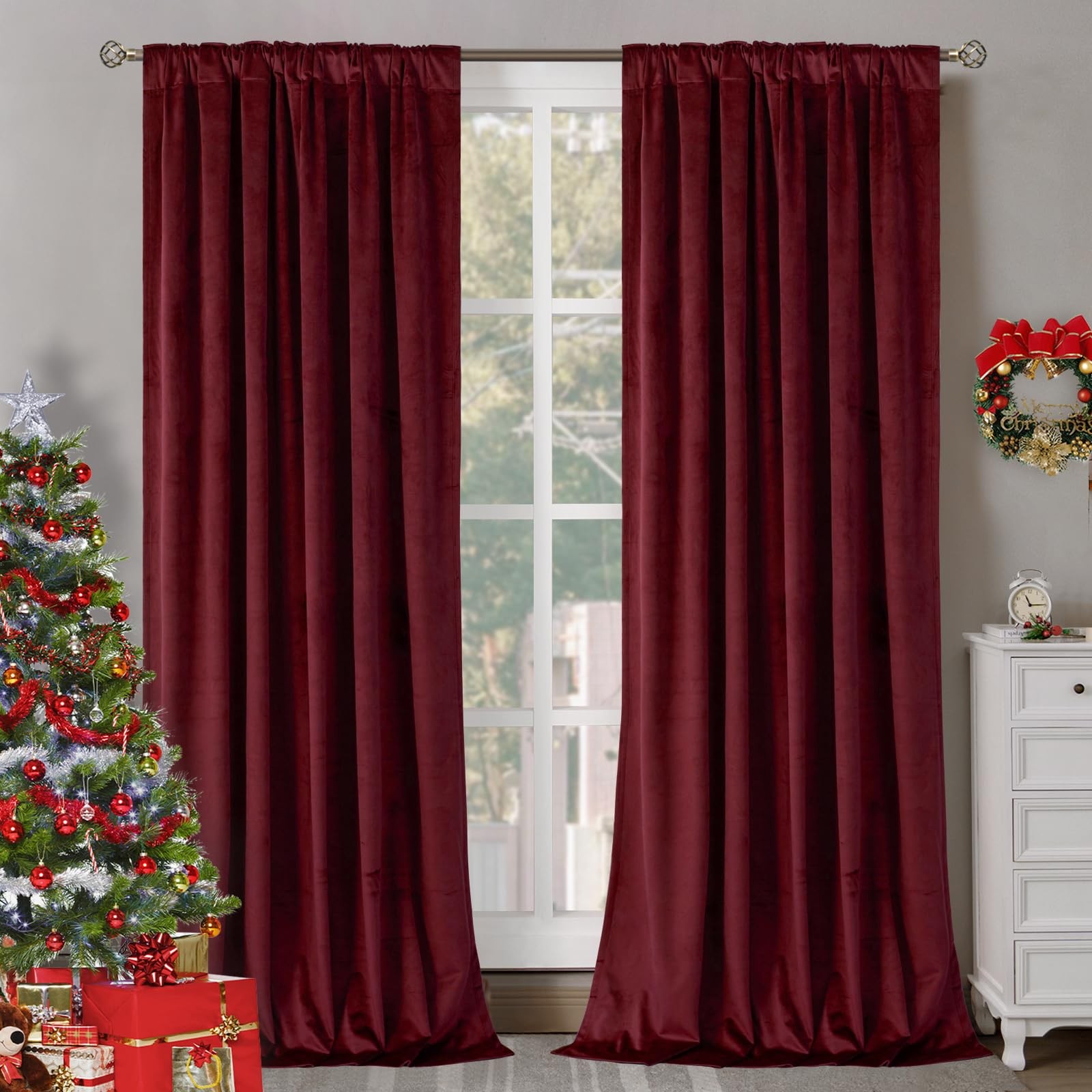 BGment Red Velvet Curtains 84 Inch for Bedroom, Thick Thermal Insulated Black…