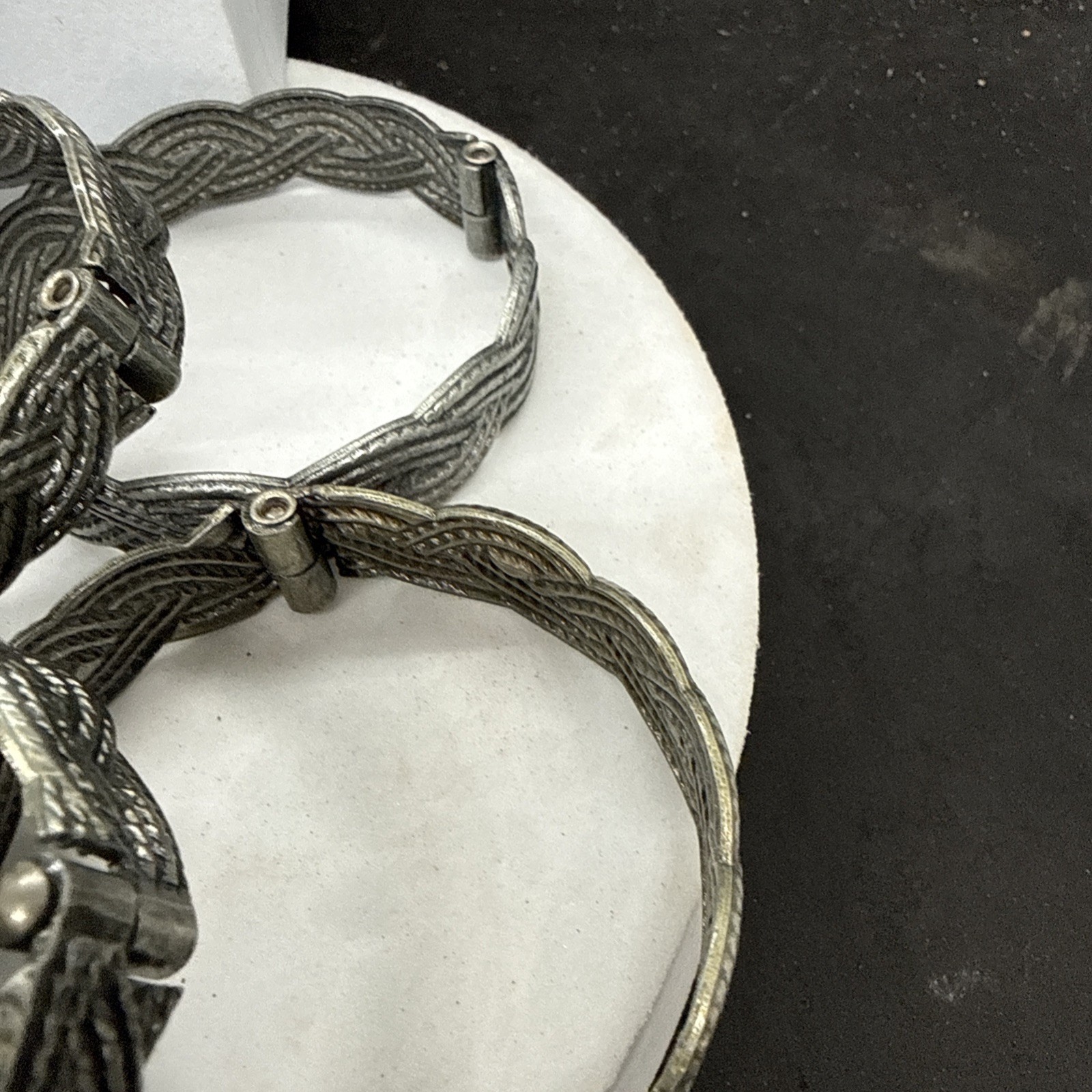 Set Of 12 Heavy Braided Curtain Rings Pewter Tone Metal Drapery Hardware