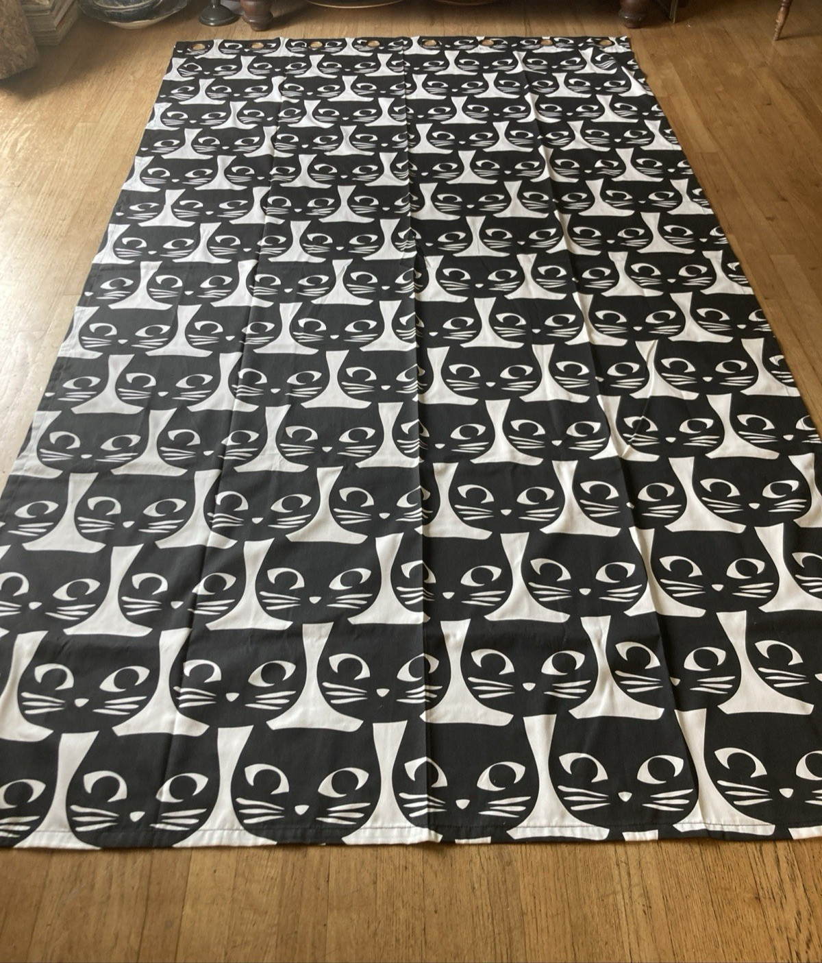 Set of 2 Ikea MATTRAM Curtain Panels Black Cats on White 57×98