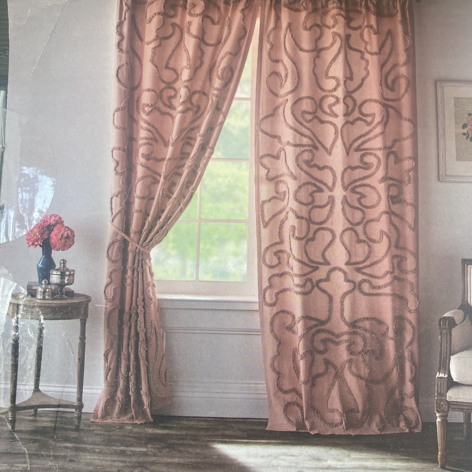 Rachel Ashwell DUSTY ROSE CHENILLE RAISED TEXTURED Back Tab panels 40 X 84 NEW