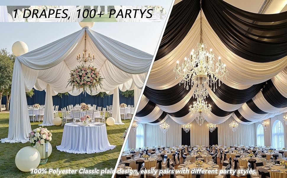 20ftx40ft Ivory Ceiling Curtain for Wedding Parties – 4 Panels Wrinkle-40 FT